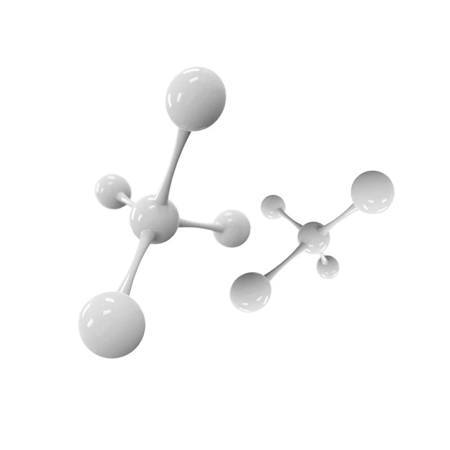 Two white ball-and-stick methane molecules floating in space.